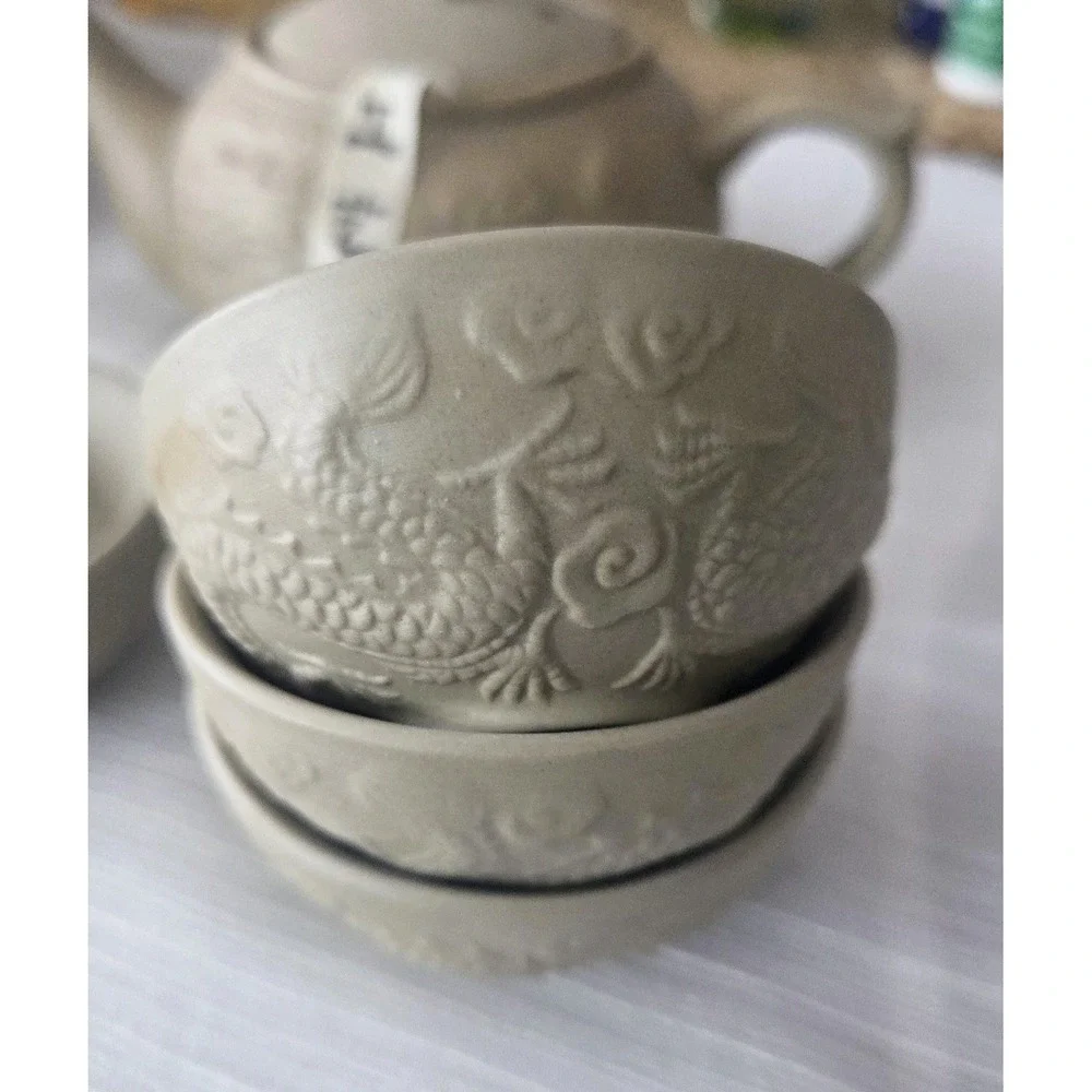 Portable Tea‎ Set Ceramic Kung Fu Tea Cup Teapot Set For Travel & Home Dragon